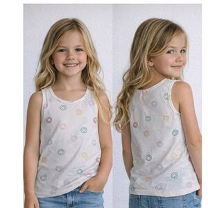 Cat & Jack Girls Top Size L (10-12) Sleeveless Cream Smiley Face NWT